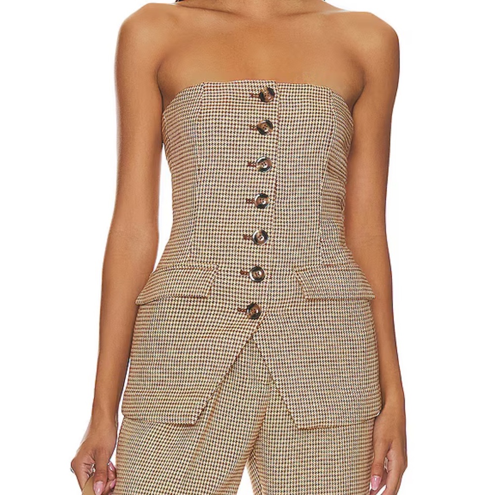 NWT Favorite Daughter The Phoebe Bustier in Toffee Houndstooth, size 10
